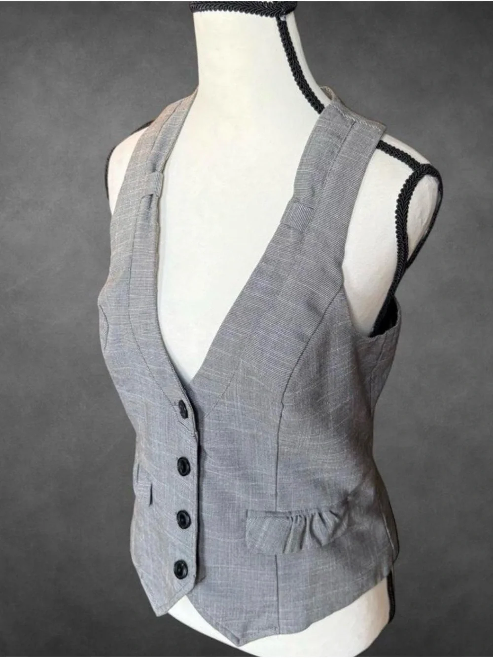 Maurices Gray Pinstripe Button Front Vest - M